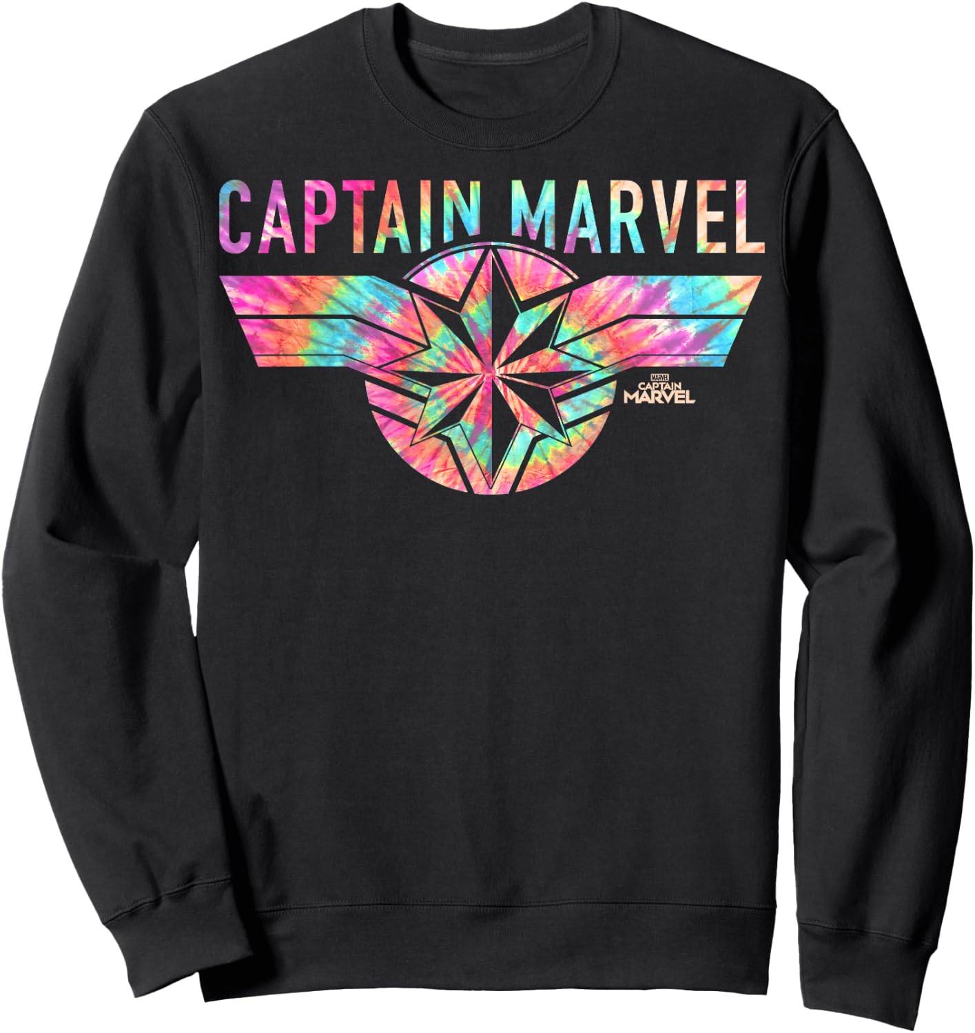 Captain Marvel Logo Banner Tie Dye Colors Graphic Sweatshirt - Sweatshirt | Black