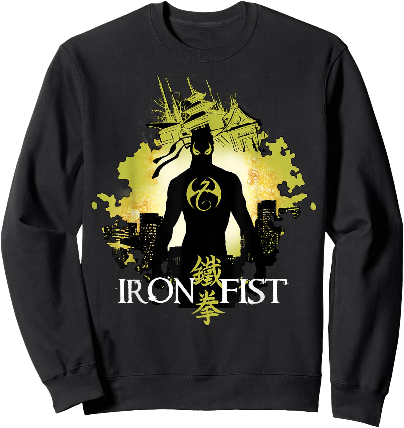 Marvel Iron Fist Blackout Silhouette Cityscape Glow Sweatshirt - Sweatshirt | Black