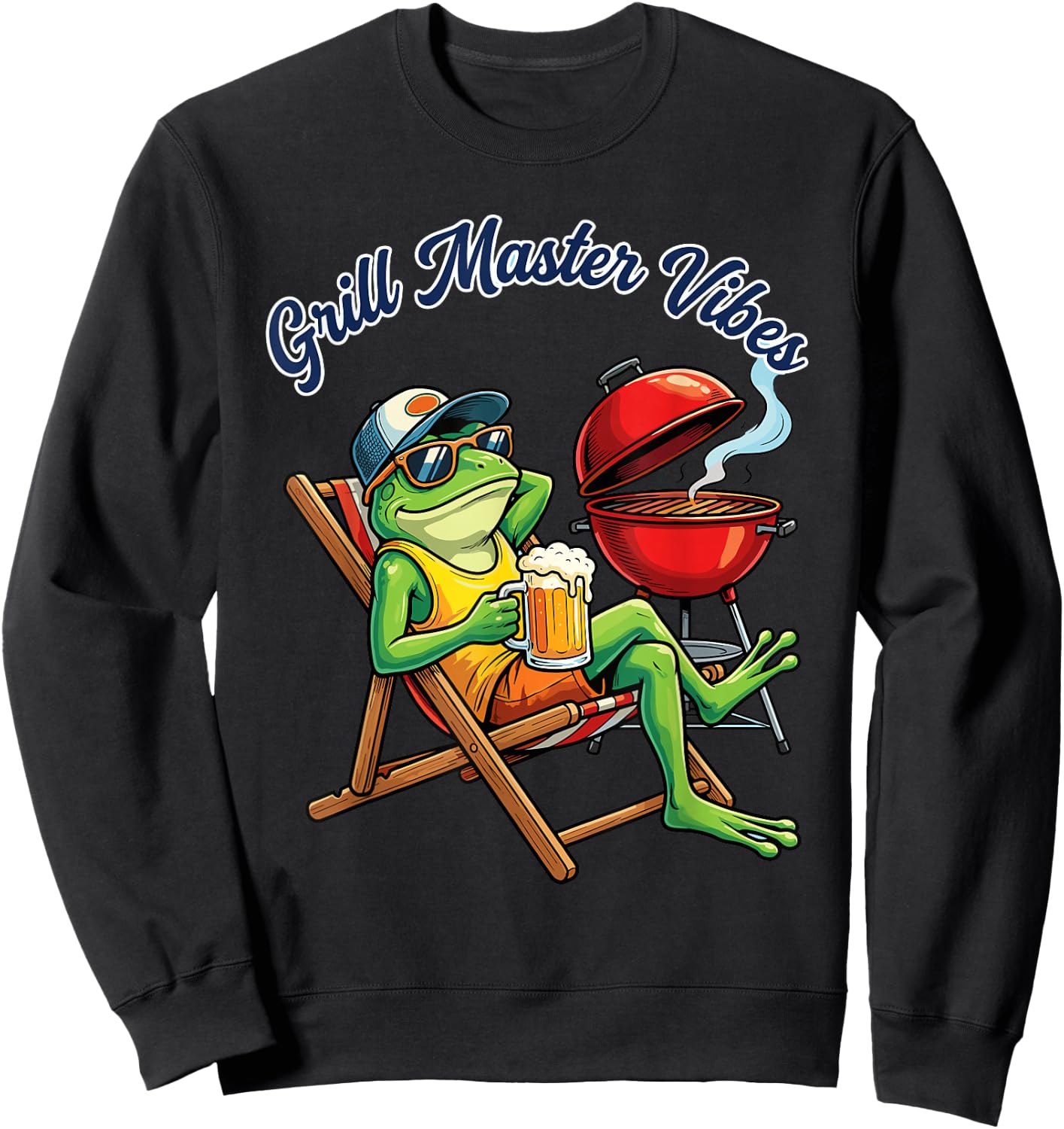 Funny Grilling Frog Outdoor Cooking Cartoon Amphibian Humor Sweatshirt - Sweatshirt | Black