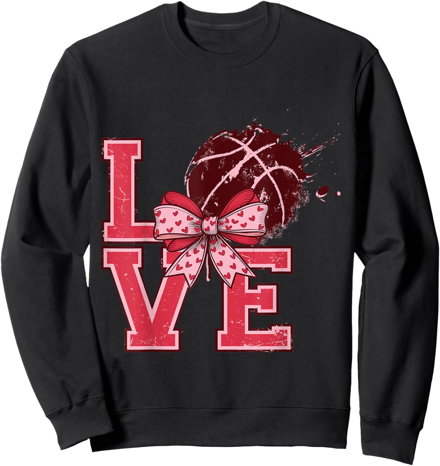 Valentine's Day Love Basketball Cute Bows Pink Gifts Ideas Sweatshirt - Sweatshirt | Black
