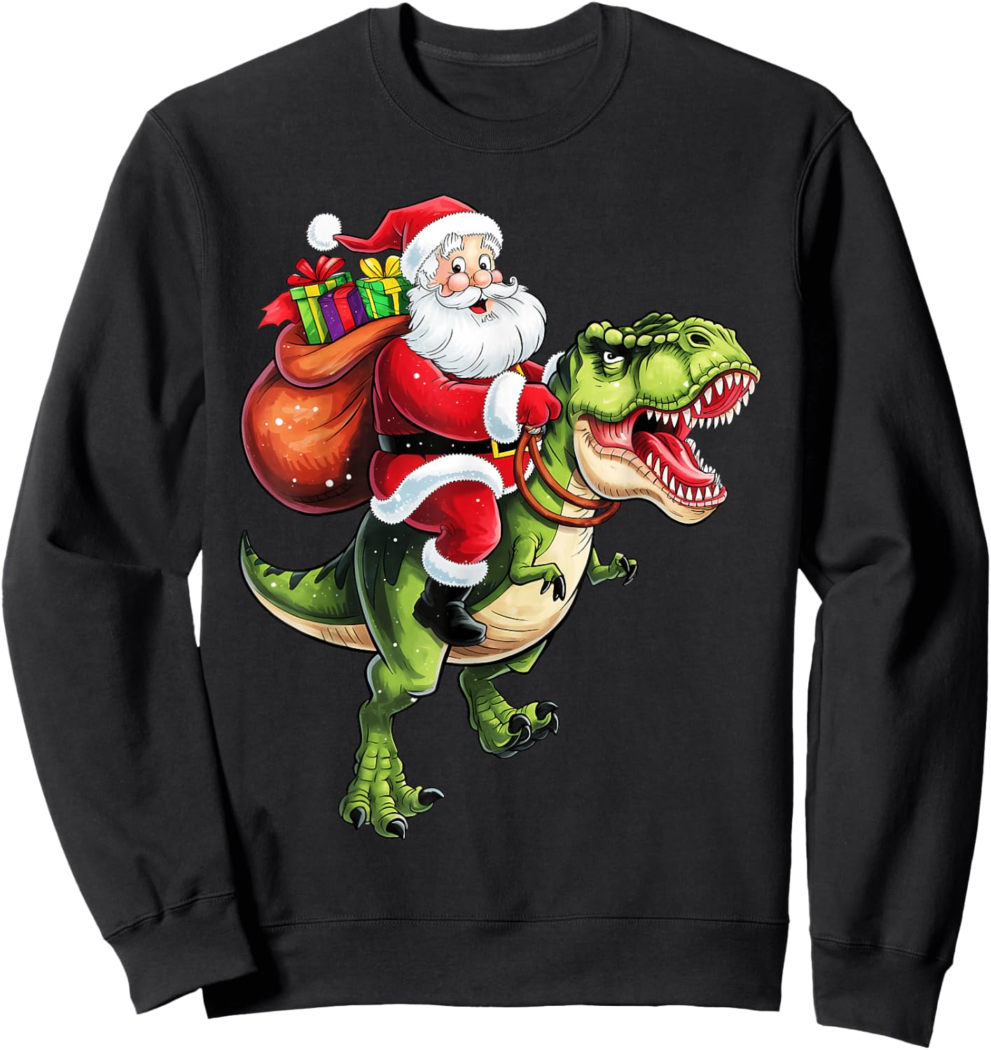 Santa Riding T rex Christmas Funny Xmas Kids Boys Men Sweatshirt - Sweatshirt | Black