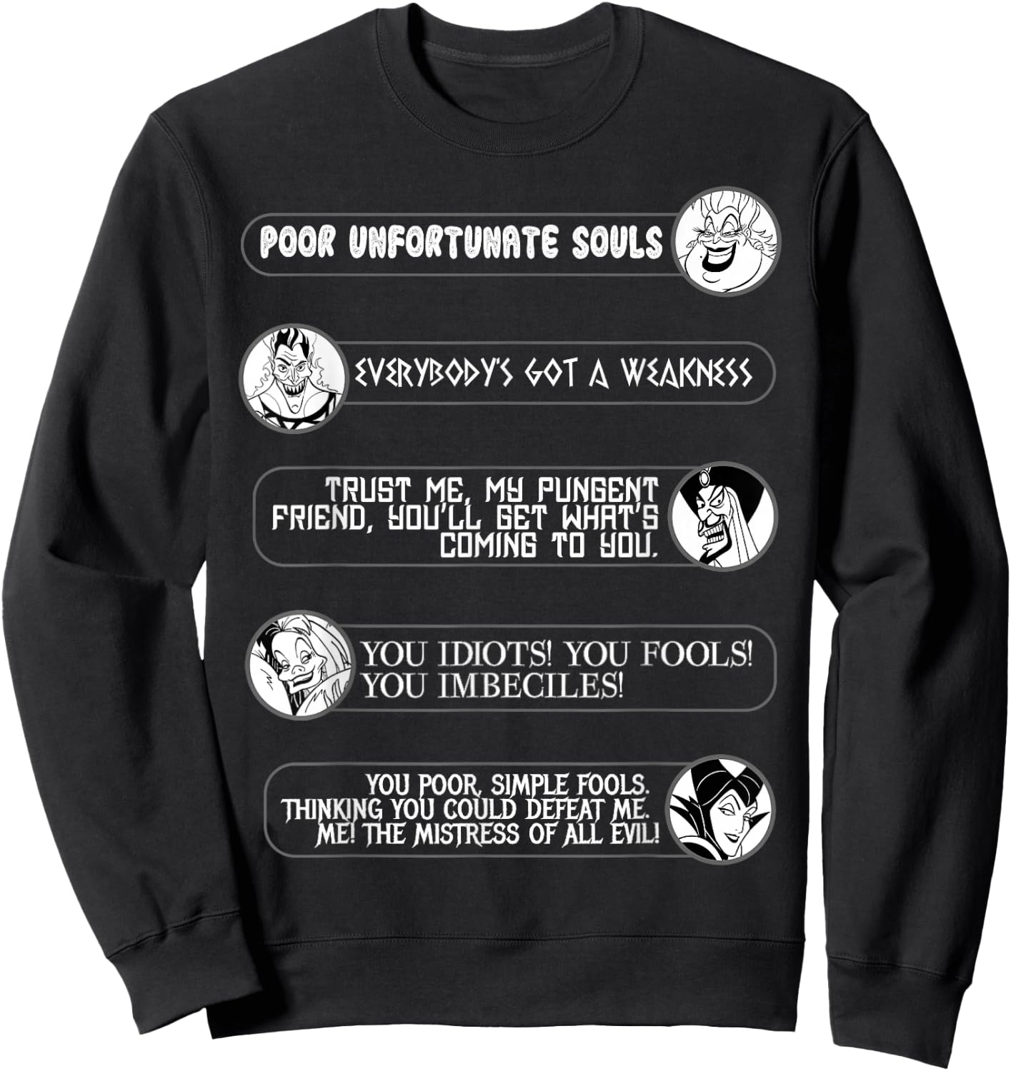 Disney Villains Movie Quotes Circle Portrait Graphic Small Sweatshirt - Sweatshirt | Black