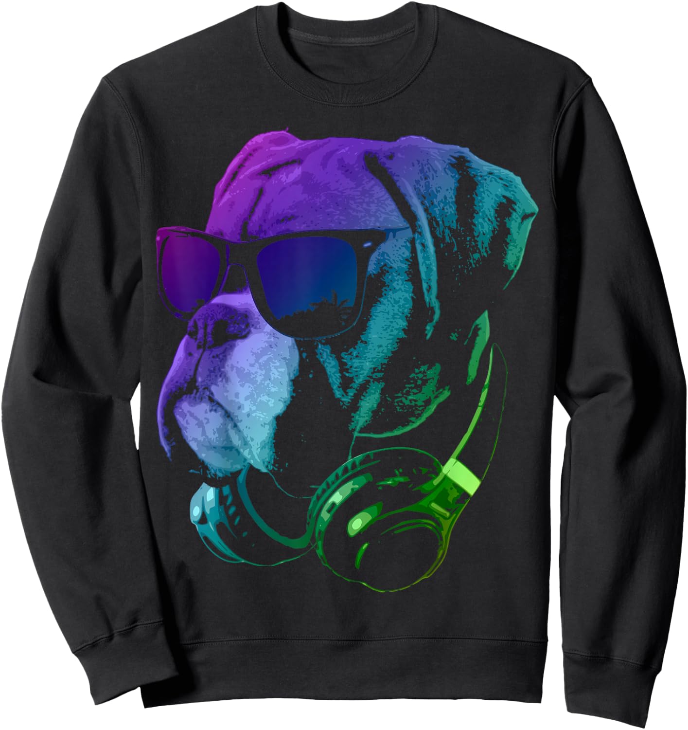 Boxer Dog with Sunglasses and Headphones Small Sweatshirt - Sweatshirt | Black