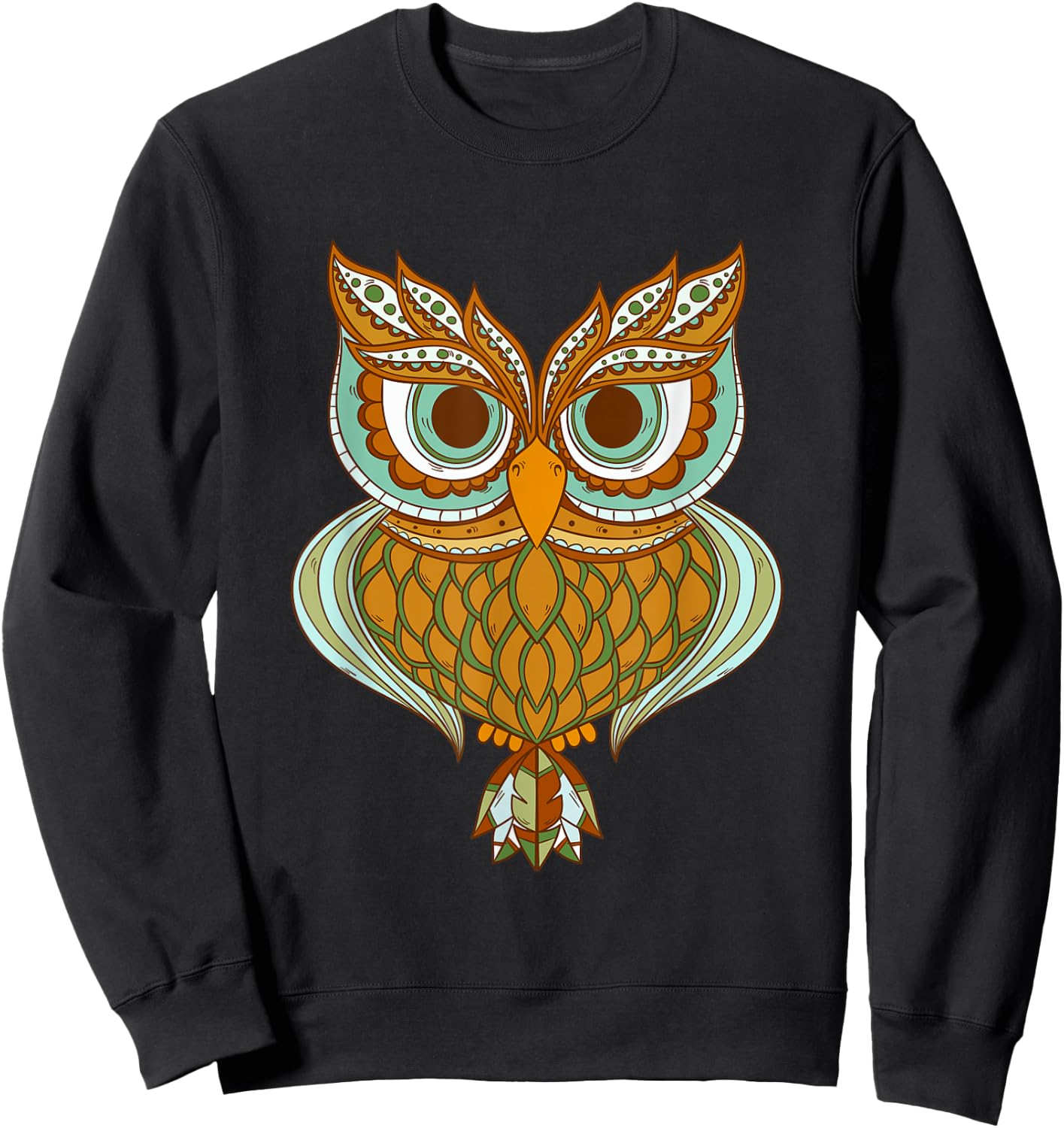 Night Owl Tribal Pattern Shirt Cool Nocturnal Animal Lover Sweatshirt - Sweatshirt | Black