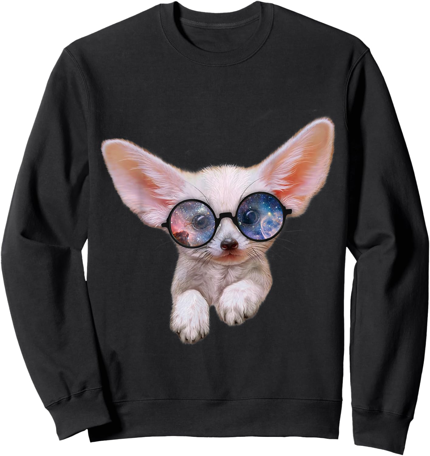 Fennec Fox Puppy in Round Retro Galaxy Eyeglass Sweatshirt - Sweatshirt | Black