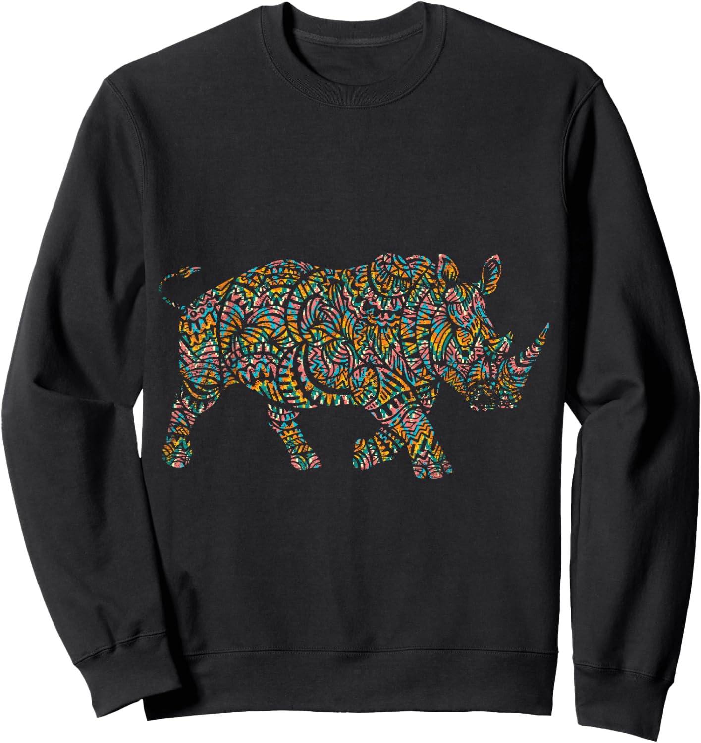 Rhino Shirts Colorful Rhino - Women, Girls - Black - Small - Short Sleeve - Classic Fit - Animal Print - Casual Sweatshirt - Sweatshirt | Black