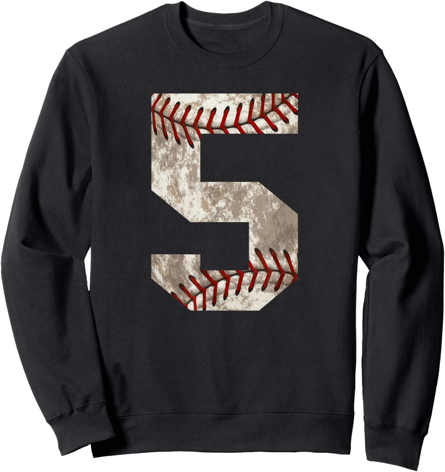 Baseball Jersey Number 5 Distressed Ball Sports Sweatshirt - Sweatshirt | Black
