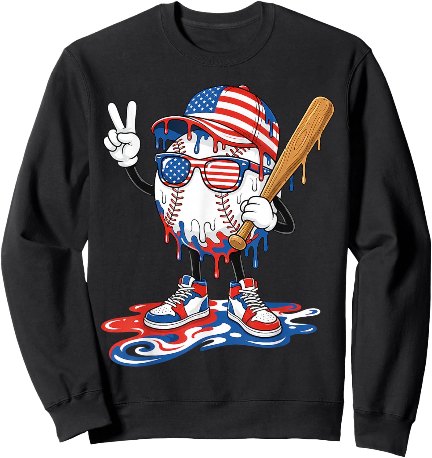 Baseball Drip American Patriotic 4th of July Boys Kids Youth Sweatshirt - Sweatshirt | Black
