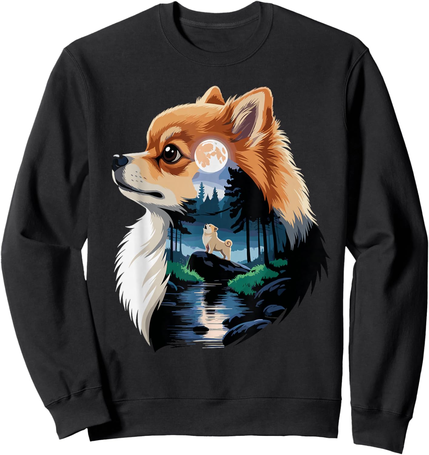 Pomeranian Howling to The Moon Pomeranians Sweatshirt - Sweatshirt | Black