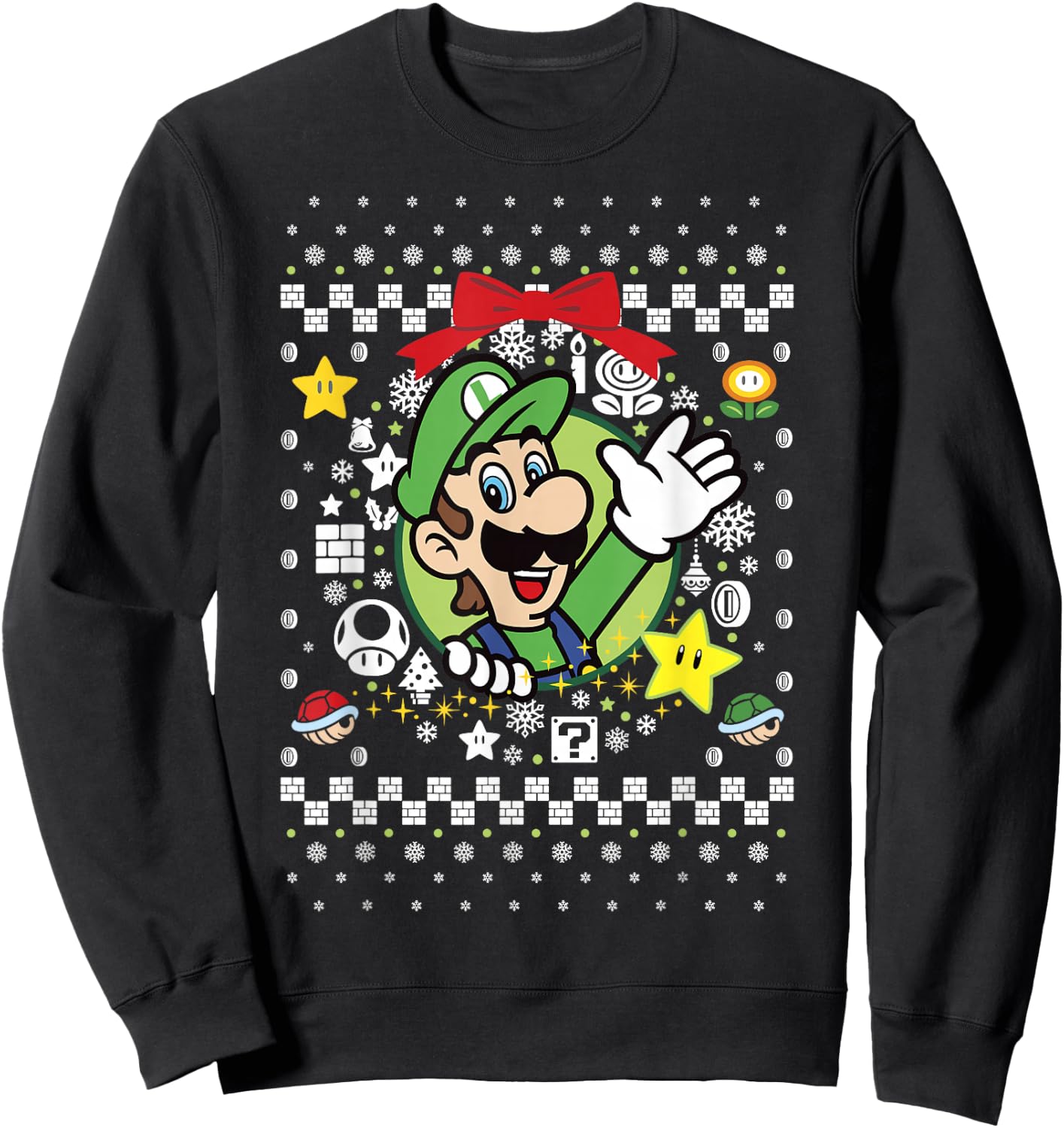 Super Mario Luigi Classic Ugly Christmas Graphic Sweatshirt - Sweatshirt | Black
