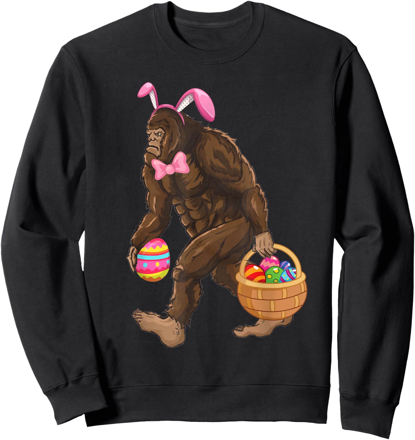 Bigfoot Carring Eggs Easter Bigfoot Easter Costume Sweatshirt - Sweatshirt | Black