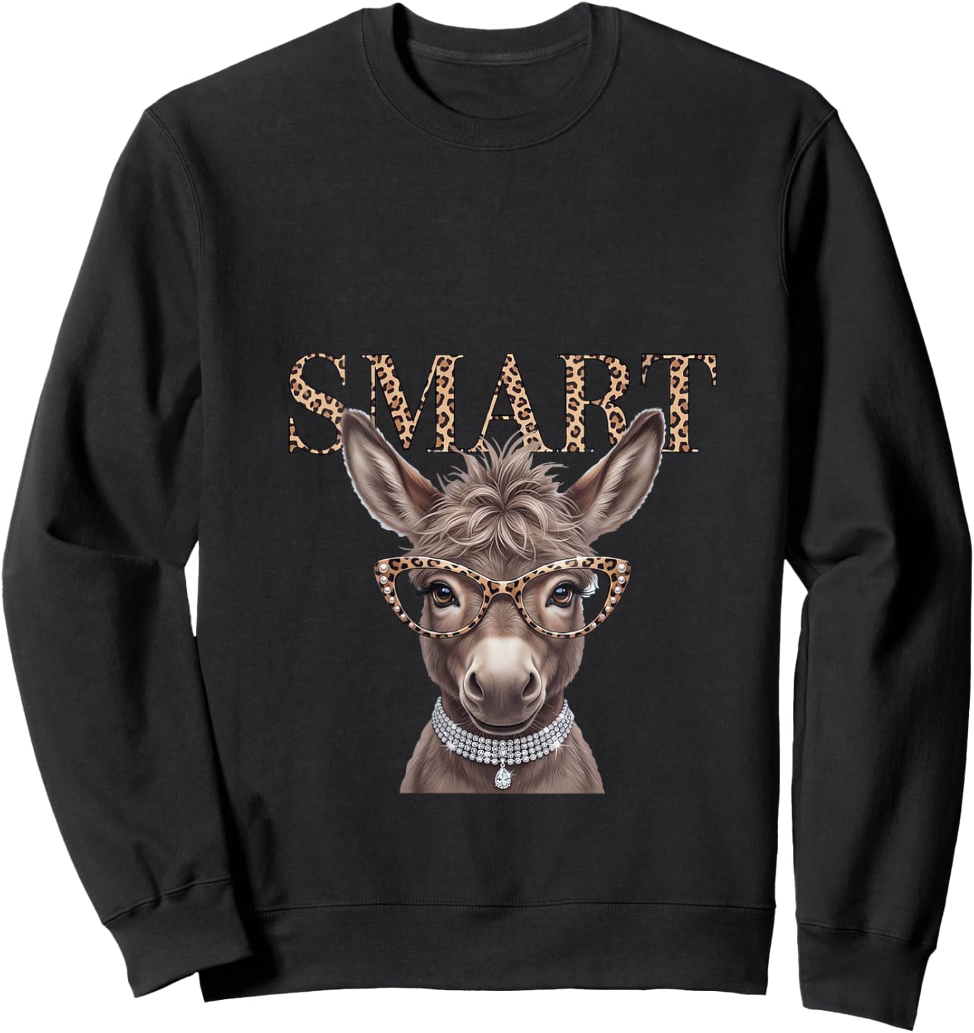 Women's Funny Leopard Trendy Smart Ass Royal Donkey Mom Grandma V-Neck Sweatshirt - Sweatshirt | Black