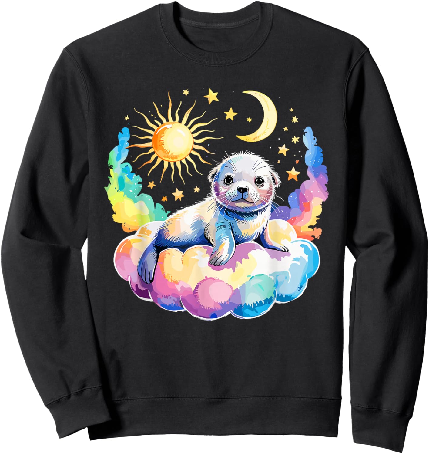Rainbow Clouds Baby Seal Seals Sweatshirt - Sweatshirt | Black