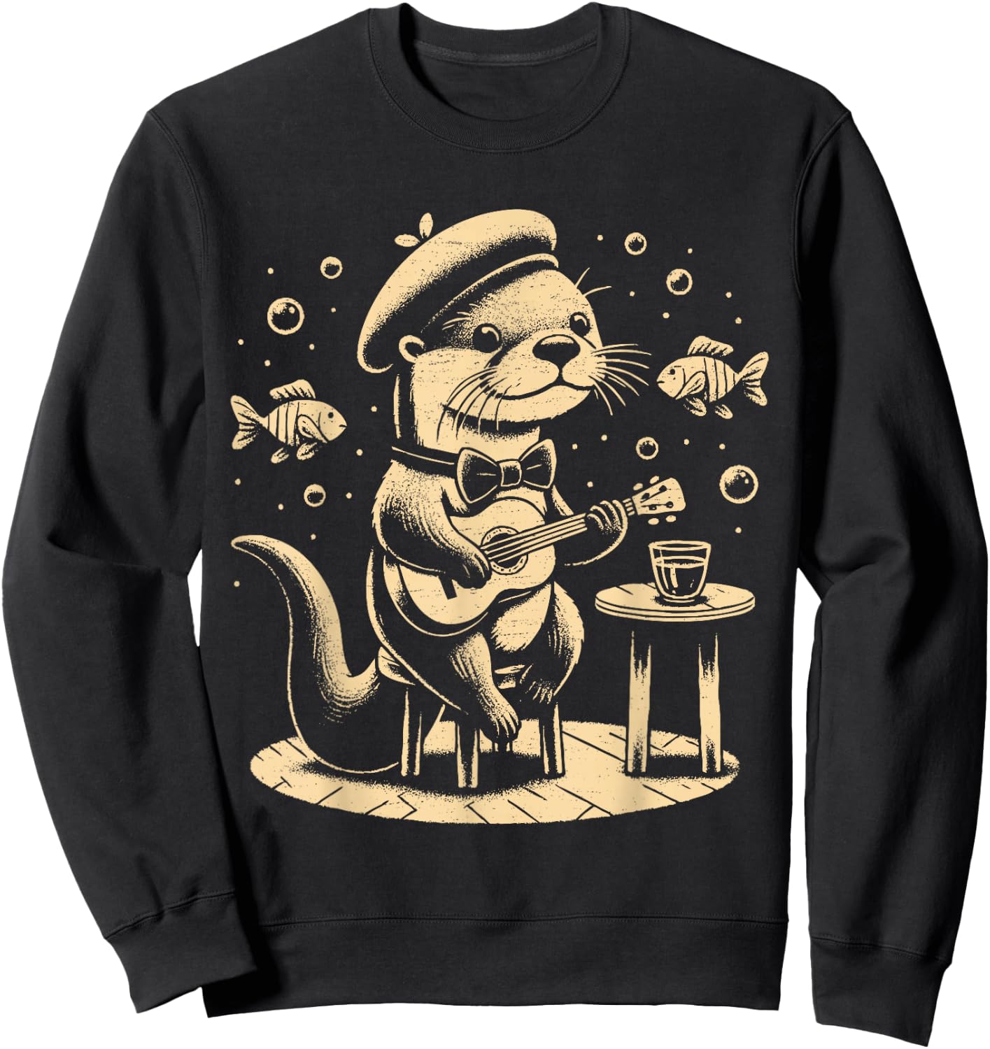 Funny Otter Playing Guitar Jazz Animal Music Otter Lover Sweatshirt - Sweatshirt | Black