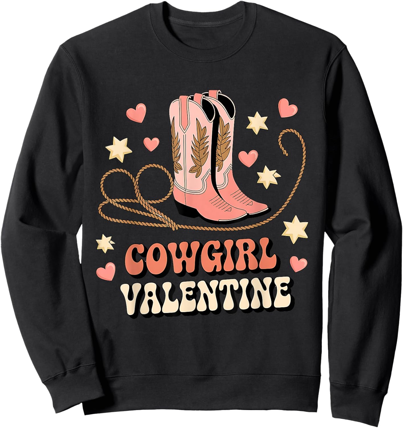 Cowgirl Valentine Pink Boots Y2K Country Girls Valentine Day Sweatshirt - Sweatshirt | Black
