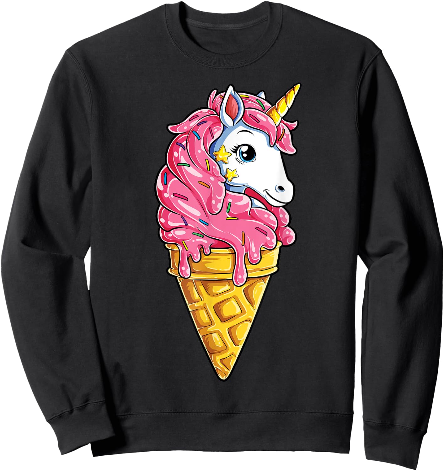 Unicone Unicorn T shirt Ice Cream Cone Rainbow Gifts Girls Sweatshirt - Sweatshirt | Black