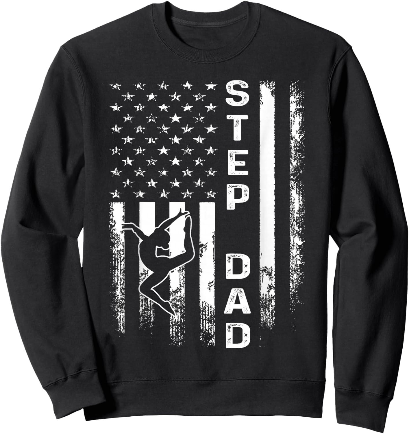 Gymnastics Gymnast Step Dad America Flag Vintage Christmas Sweatshirt - Sweatshirt | Black