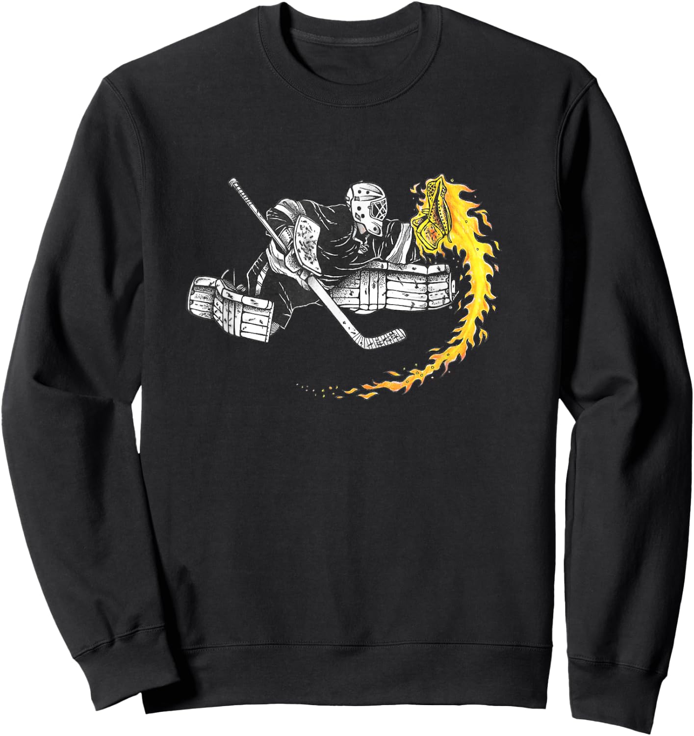 Hockey Goalie Glove on Fire SAVE! Men Women Youth Sweatshirt - Sweatshirt | Black