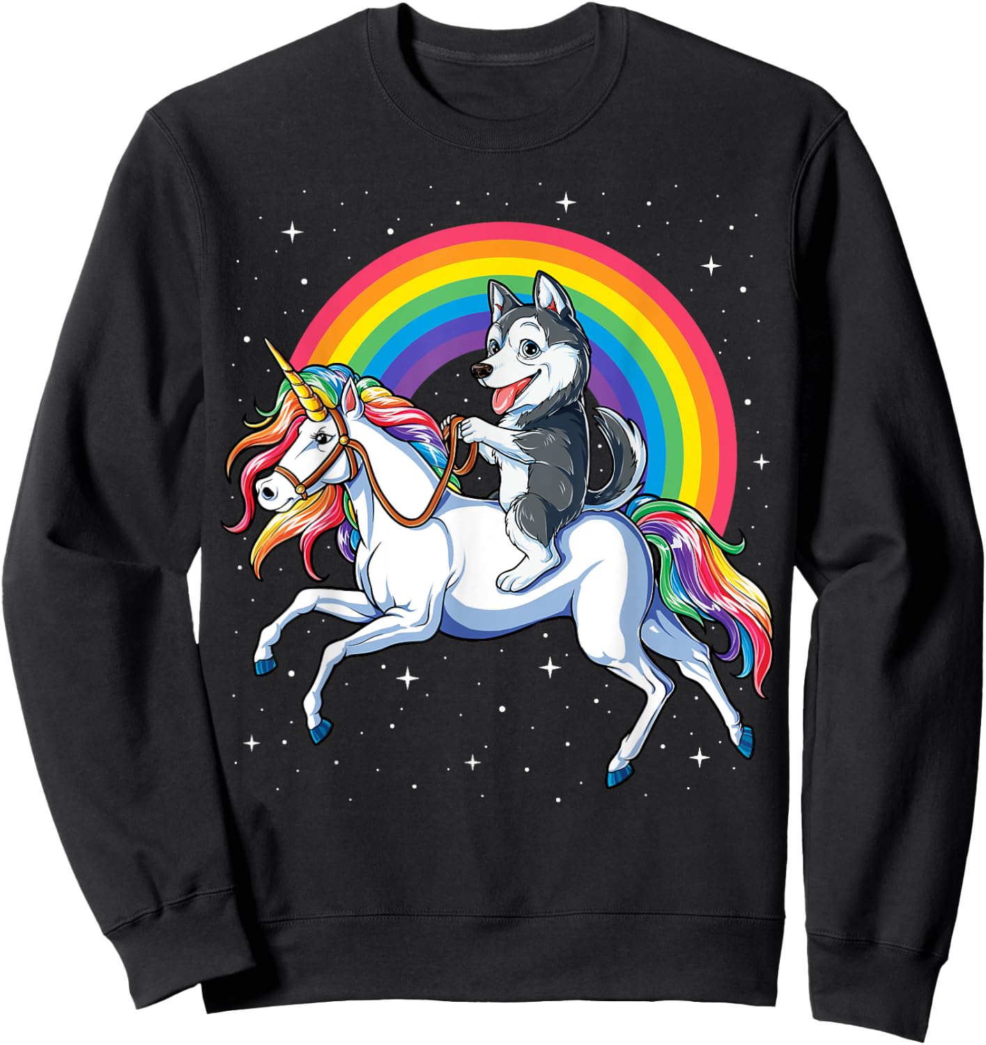 Siberian Husky Unicorn T shirt Girls Space Galaxy Rainbow Sweatshirt - Sweatshirt | Black