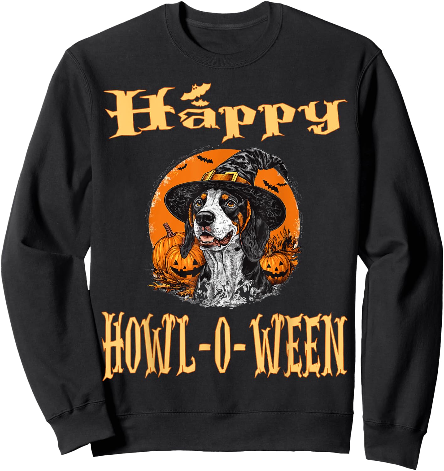 Bluetick Coonhound Dog Whitch Hat Halloween Pumpkin Spooky Men Women Kids Sweatshirt - Sweatshirt | Black