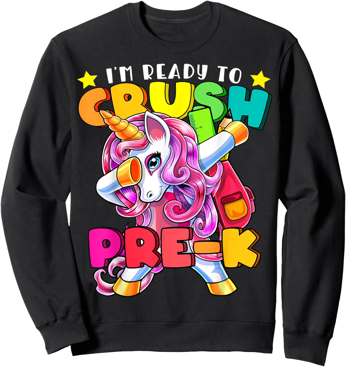 Crush Pre-K Dabbing Unicorn Back to School Girls Sweatshirt - Sweatshirt | Black