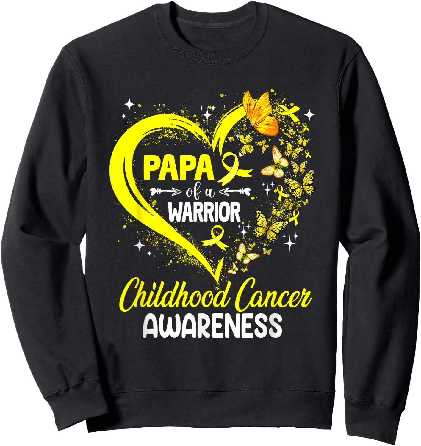 Papa Of A Warrior Gold Heart Childhood Cancer Awareness Sweatshirt - Sweatshirt | Black