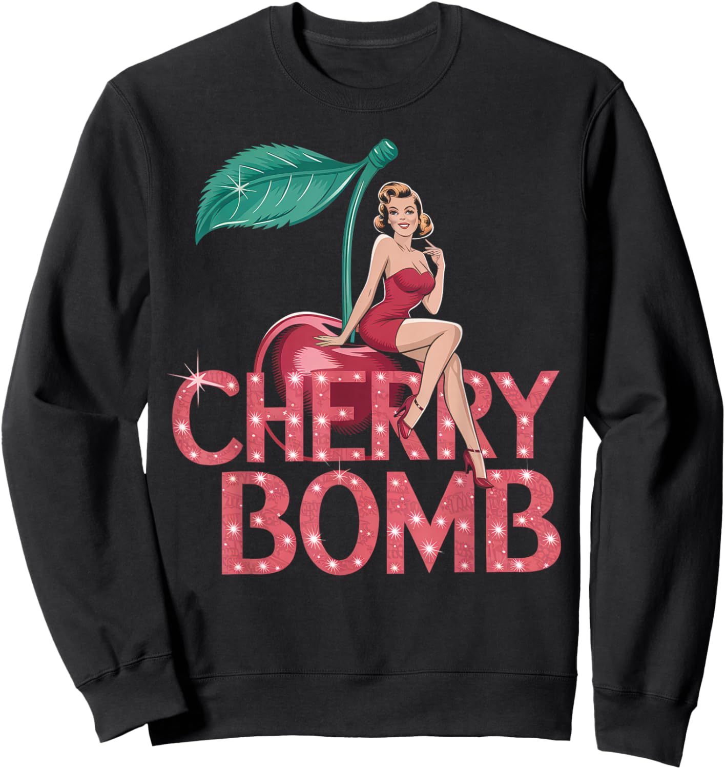 Cherry Bomb Women Men Cherries Roller Derby Retro 70s Sweatshirt - Sweatshirt | Black
