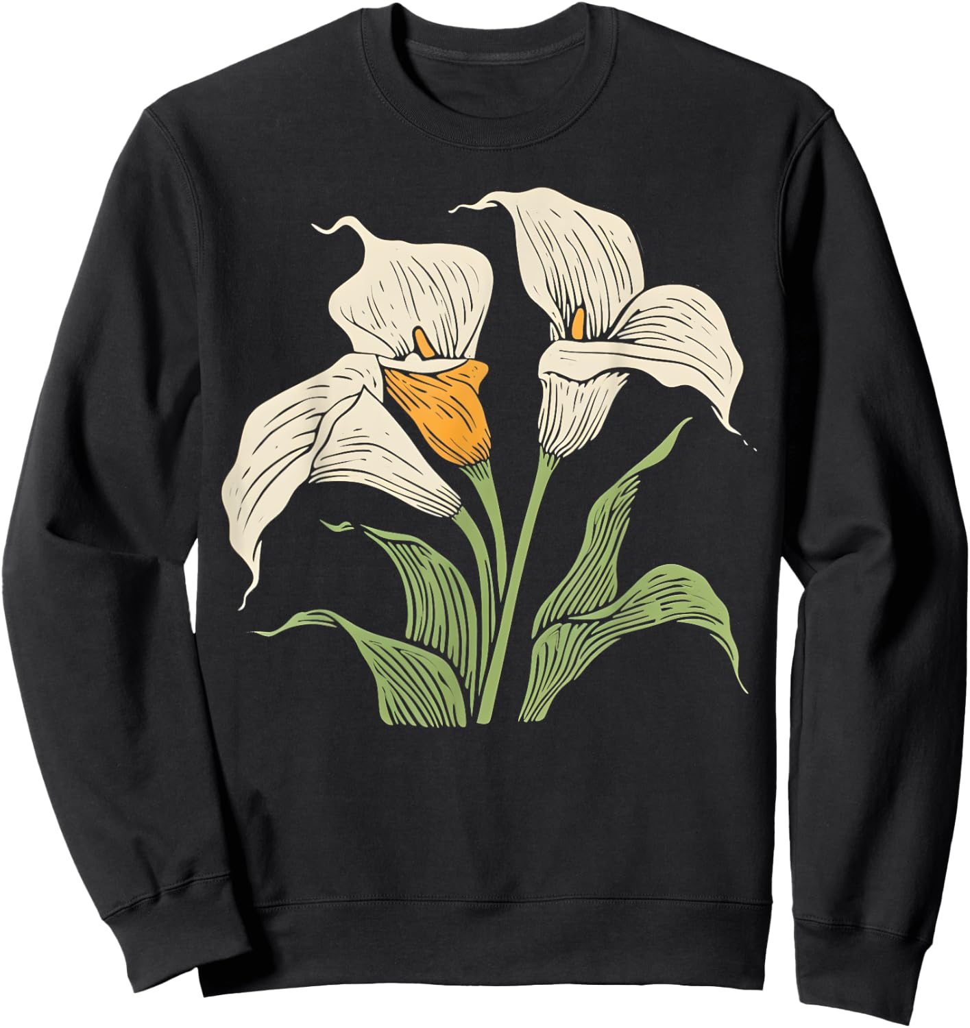Vintage Botanical Calla Lily Flower Girl Floral Plant Mom Sweatshirt - Sweatshirt | Black
