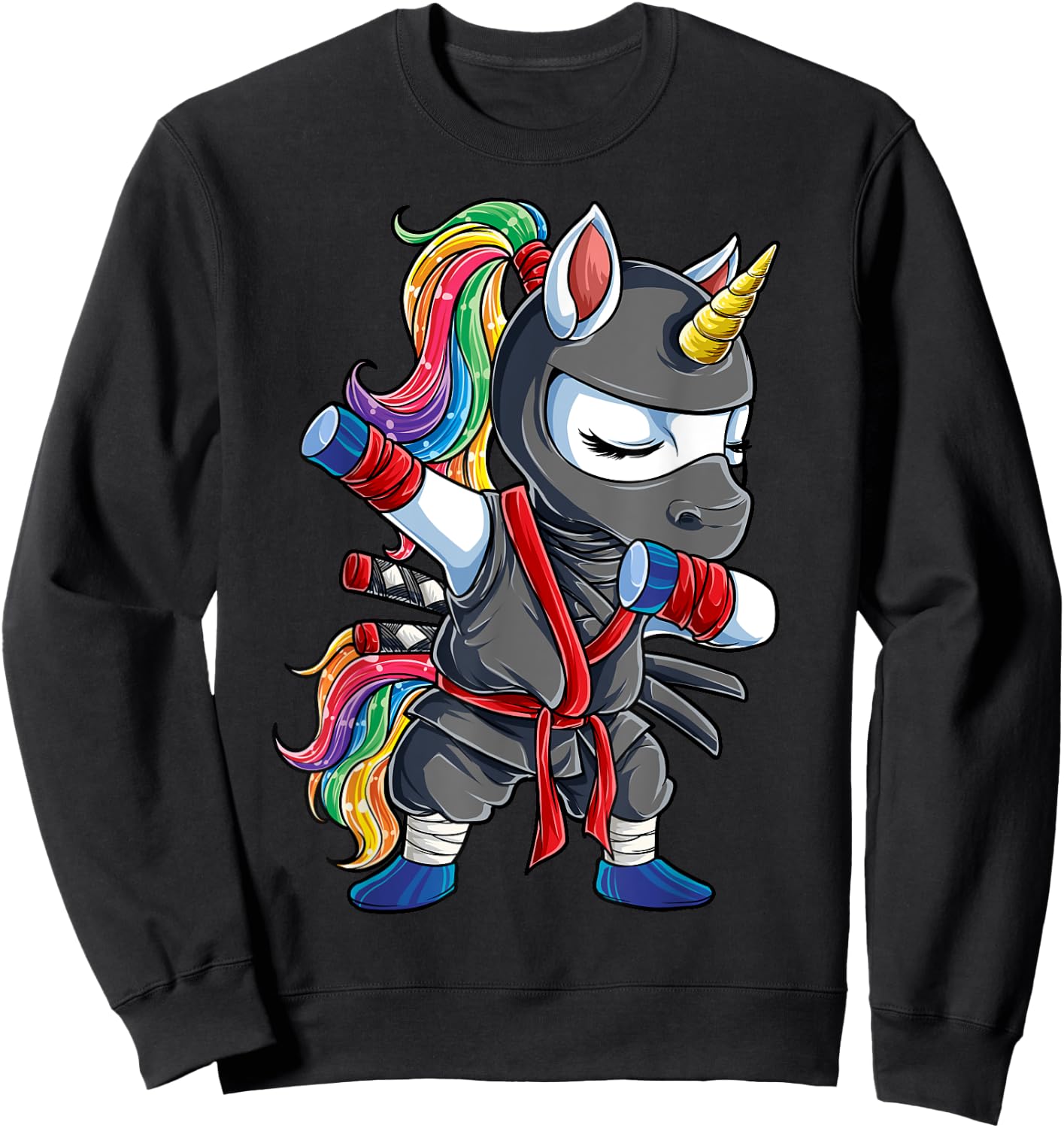Dabbing Ninja Unicorn T Shirt Girls Rainbow Martial Arts Sweatshirt - Sweatshirt | Black