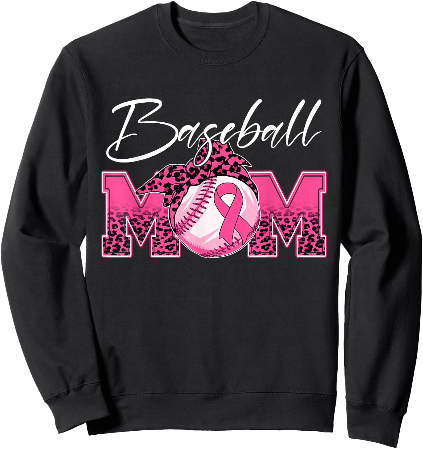 Baseball Mom Breast Cancer Awareness Day Pink Ribbon Women Sweatshirt - Sweatshirt | Black
