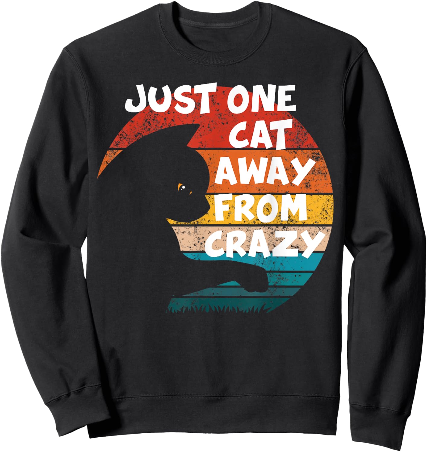 Funny Retro Vintage Cat | Just One Cat Away From Crazy Women Kids Sweatshirt - Sweatshirt | Black
