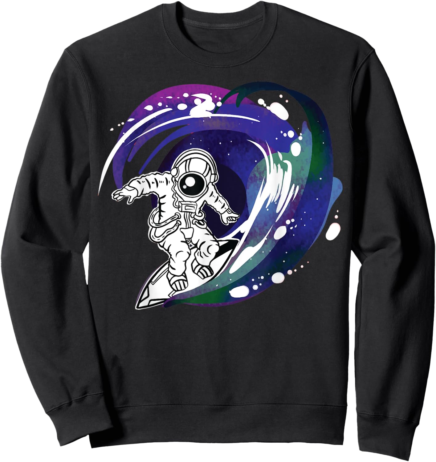 Outer Space Surfer Men's Surfing in Universe Galaxy Sweatshirt - Sweatshirt | Black