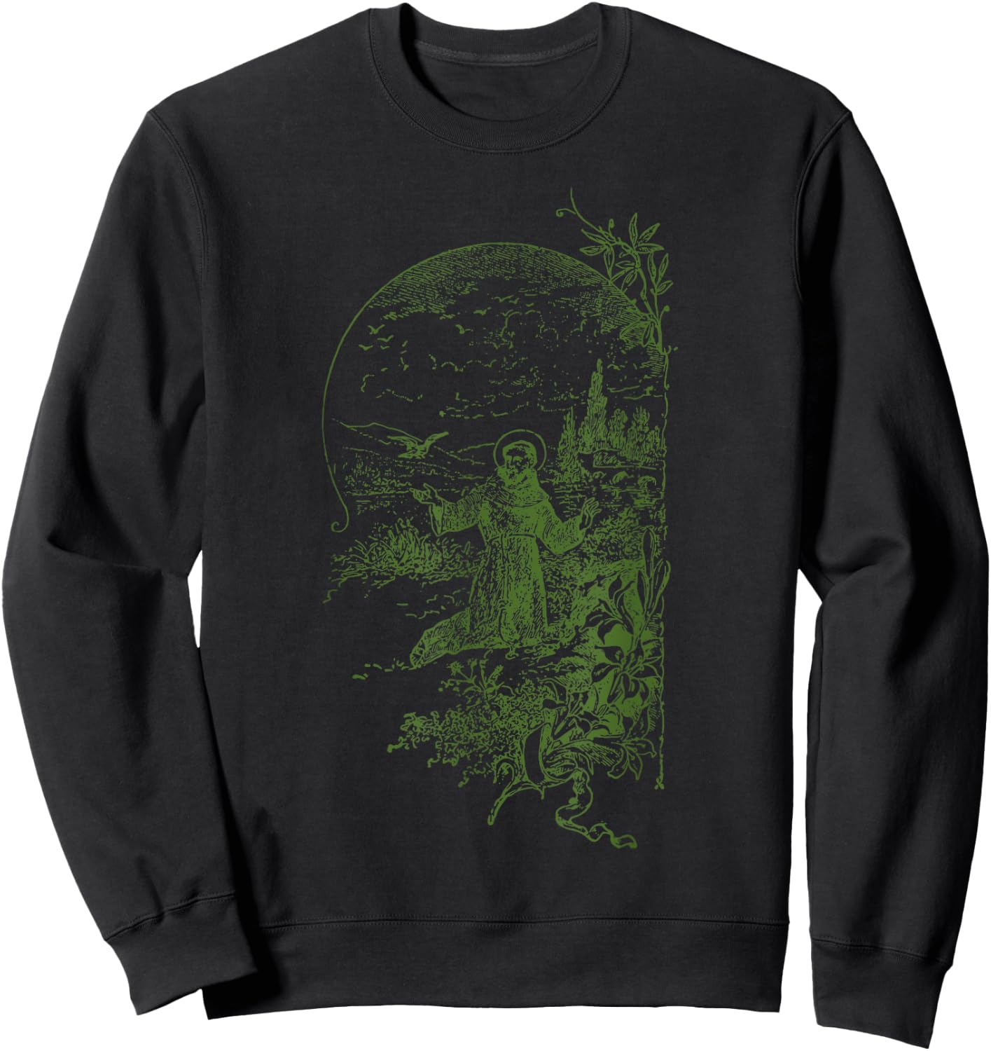St Francis of Assisi Vintage Saints Catholic Ecology Animals Sweatshirt - Sweatshirt | Black