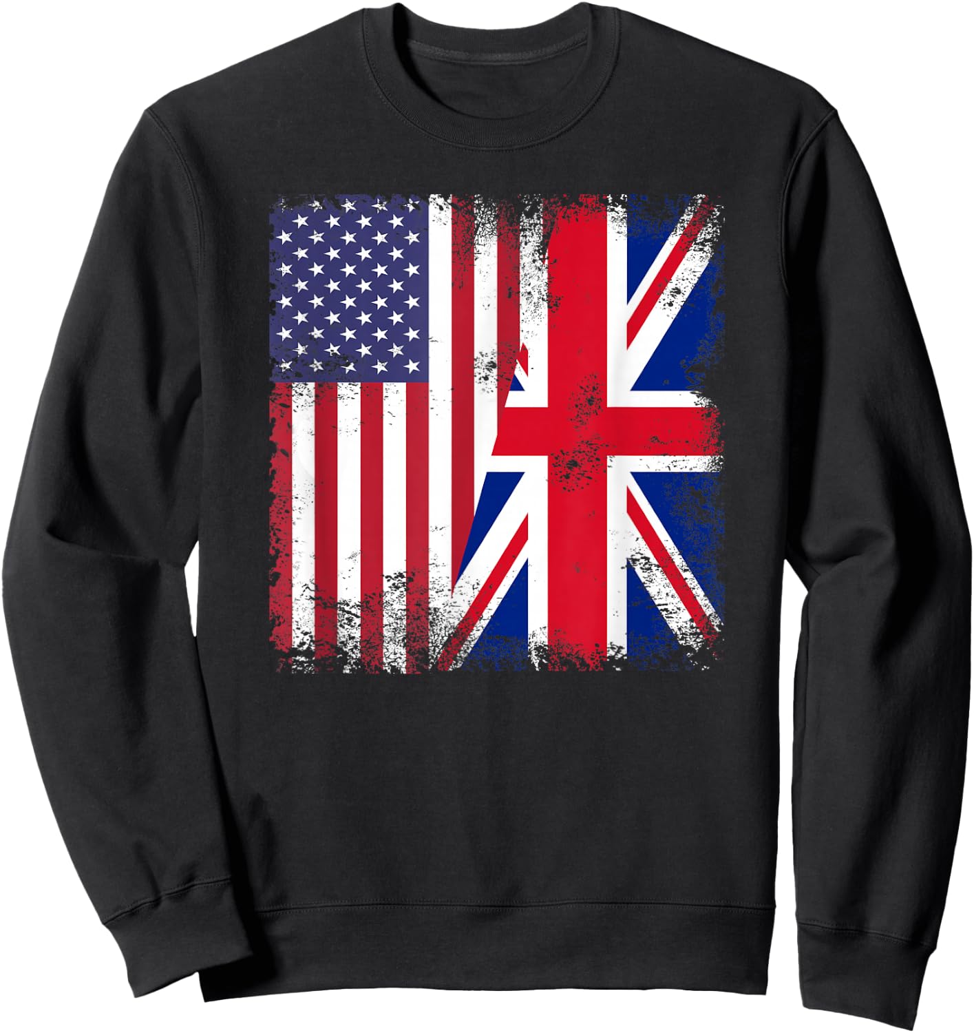Half British UK Flag | Vintage United Kingdom USA Gift Sweatshirt - Sweatshirt | Black