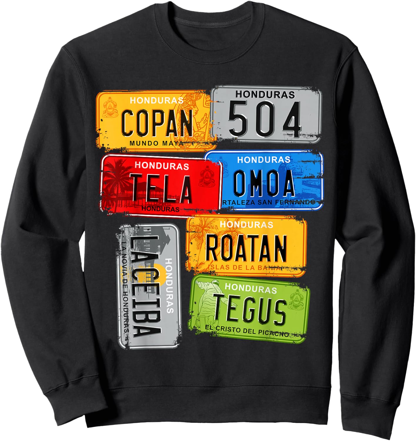 Honduras, turistic car Plates, Copan, Tela, Omoa Small Sweatshirt - Sweatshirt | Black