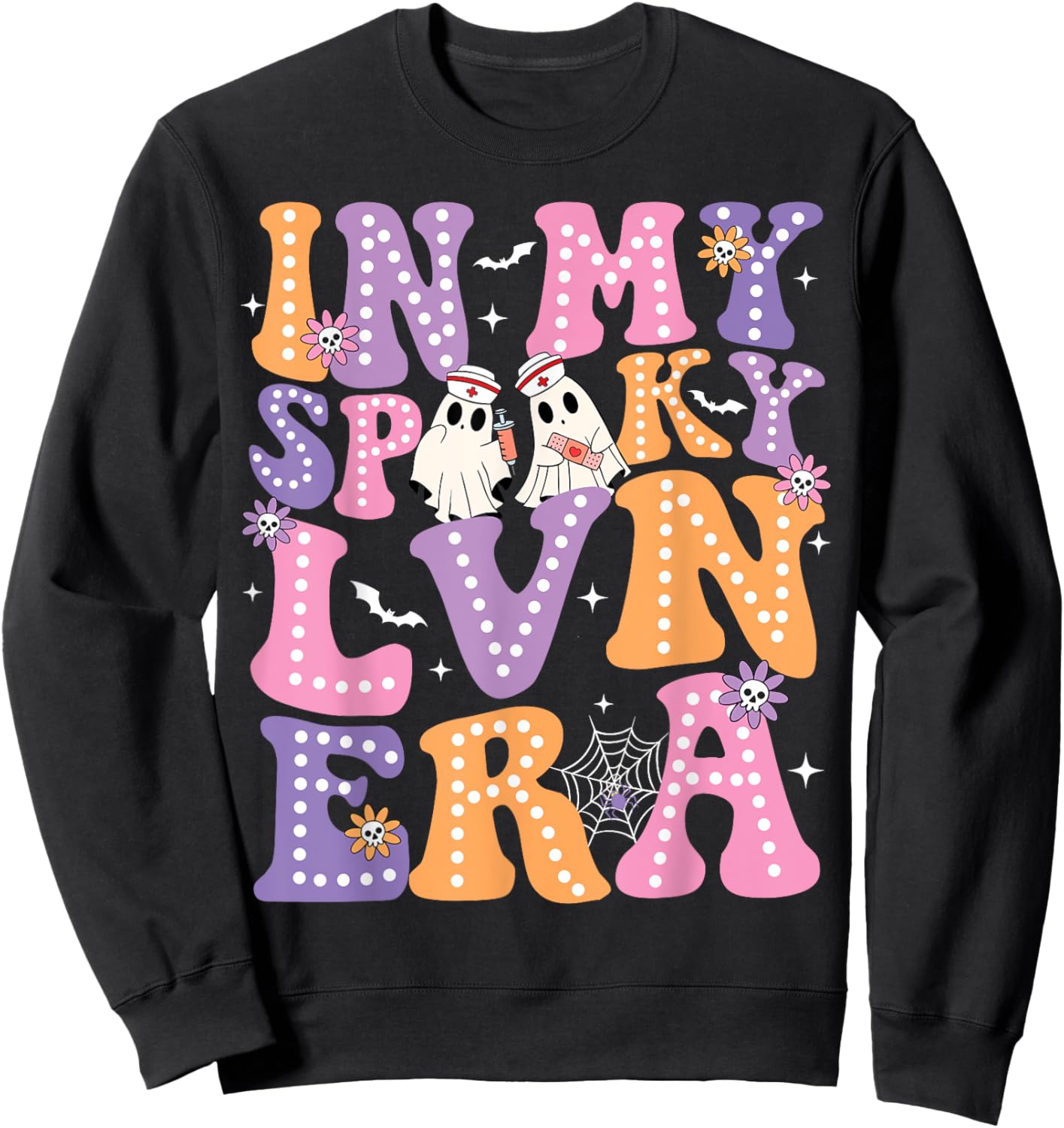 Groovy In My Spooky LVN Era Ghost Nurse Halloween Nursing Sweatshirt - Sweatshirt | Black