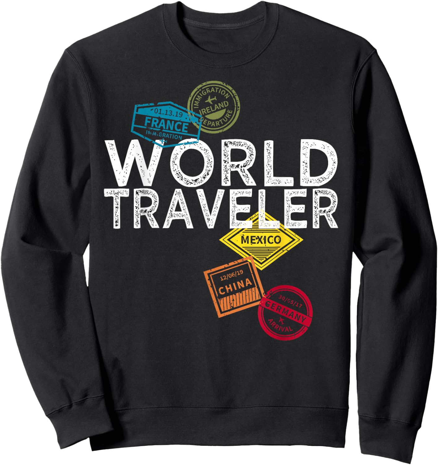 World Traveler Passport Stamp Gift Shirt Sweatshirt - Sweatshirt | Black