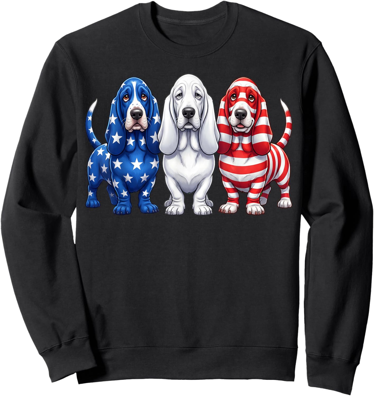 Basset Hound American Flag 4th of July Independence Day Sweatshirt - Sweatshirt | Black