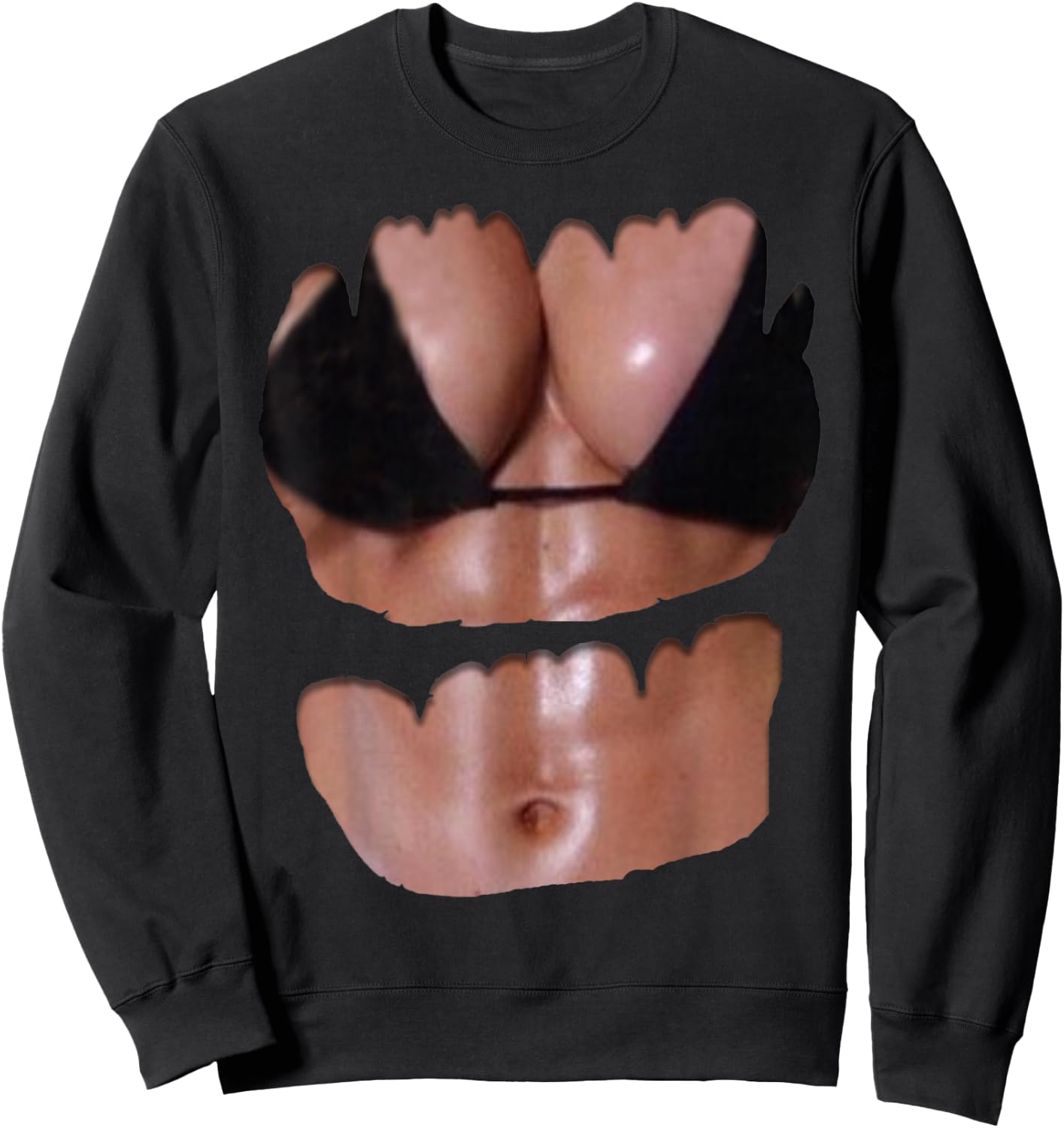 Fake Abs T Shirt Funny Bikini Body Muscle Six Pack 3D Sweatshirt - Sweatshirt | Black