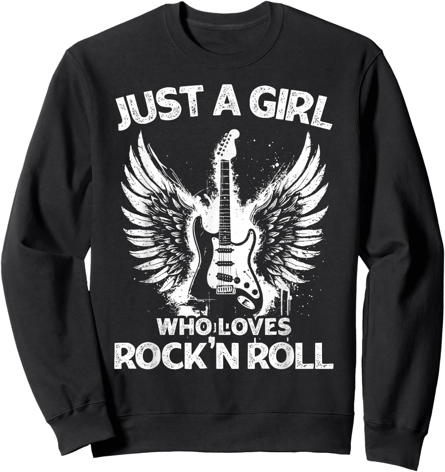 Just A Girl Who Loves Rock And Roll Rock Band Guitar Concert Sweatshirt - Sweatshirt | Black