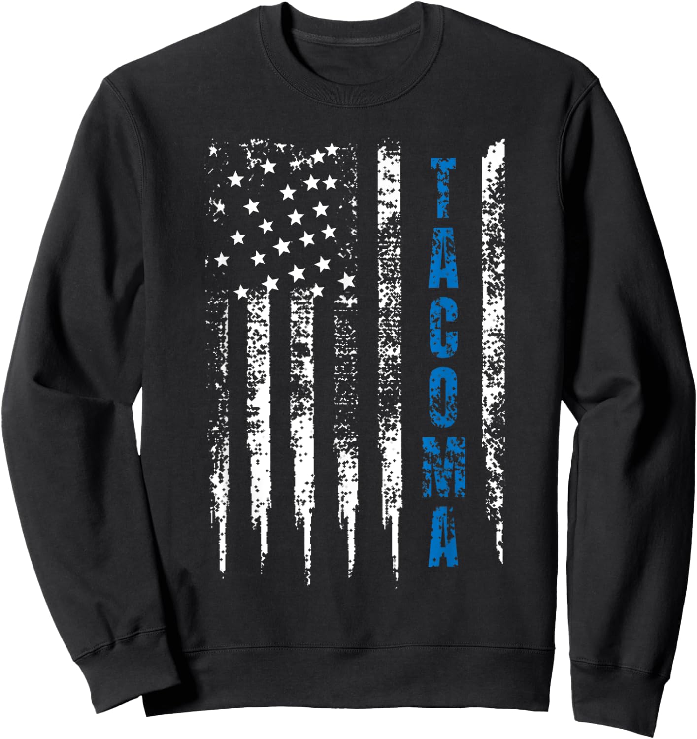 Tacoma Blue Line Police Designs Co. Blue Line Tacoma Distressed National Police Week Adult Black Sweatshirt - Sweatshirt | Black