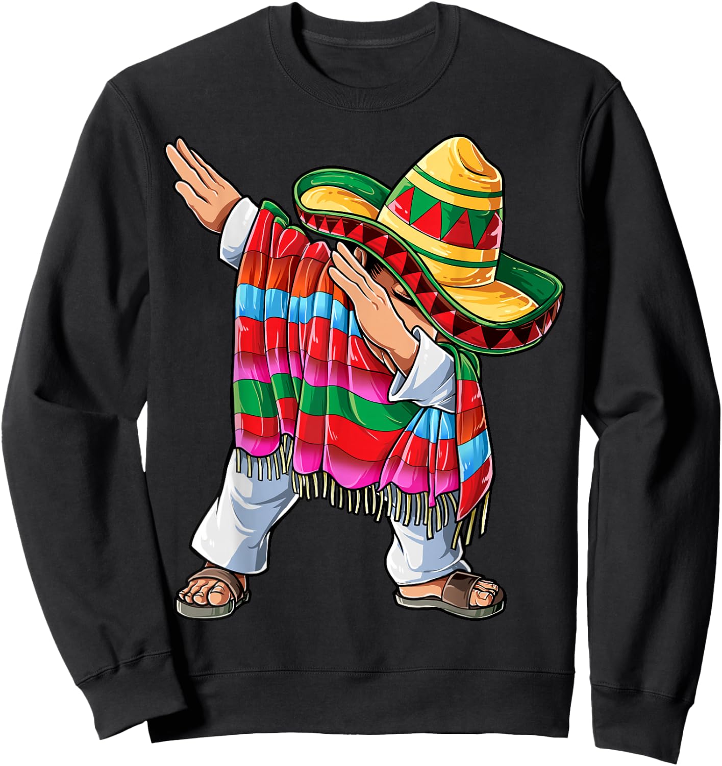 Dabbing Mexican Poncho Cinco de Mayo Boys Men Short Sleeve Sombrero Dab Sweatshirt - Sweatshirt | Black