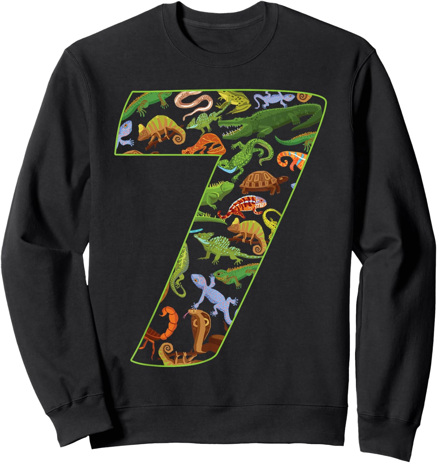 Cool 7 Reptile Theme 7th Birthday Party 7 Years Old Sweatshirt - Sweatshirt | Black