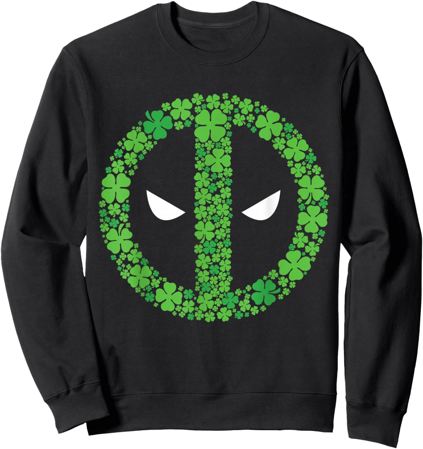 NEW Marvel Deadpool St Patrick's Day Green Clover Mask Logo Sweatshirt - Sweatshirt | Black