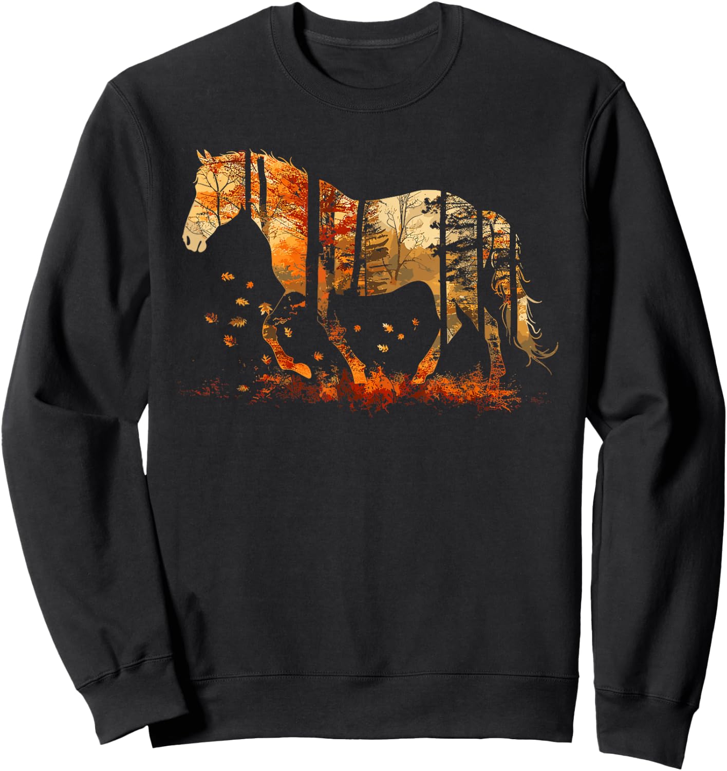 Cute Horse Lover Autumn Leaves Pony Animal Wildlife Sweatshirt - Sweatshirt | Black