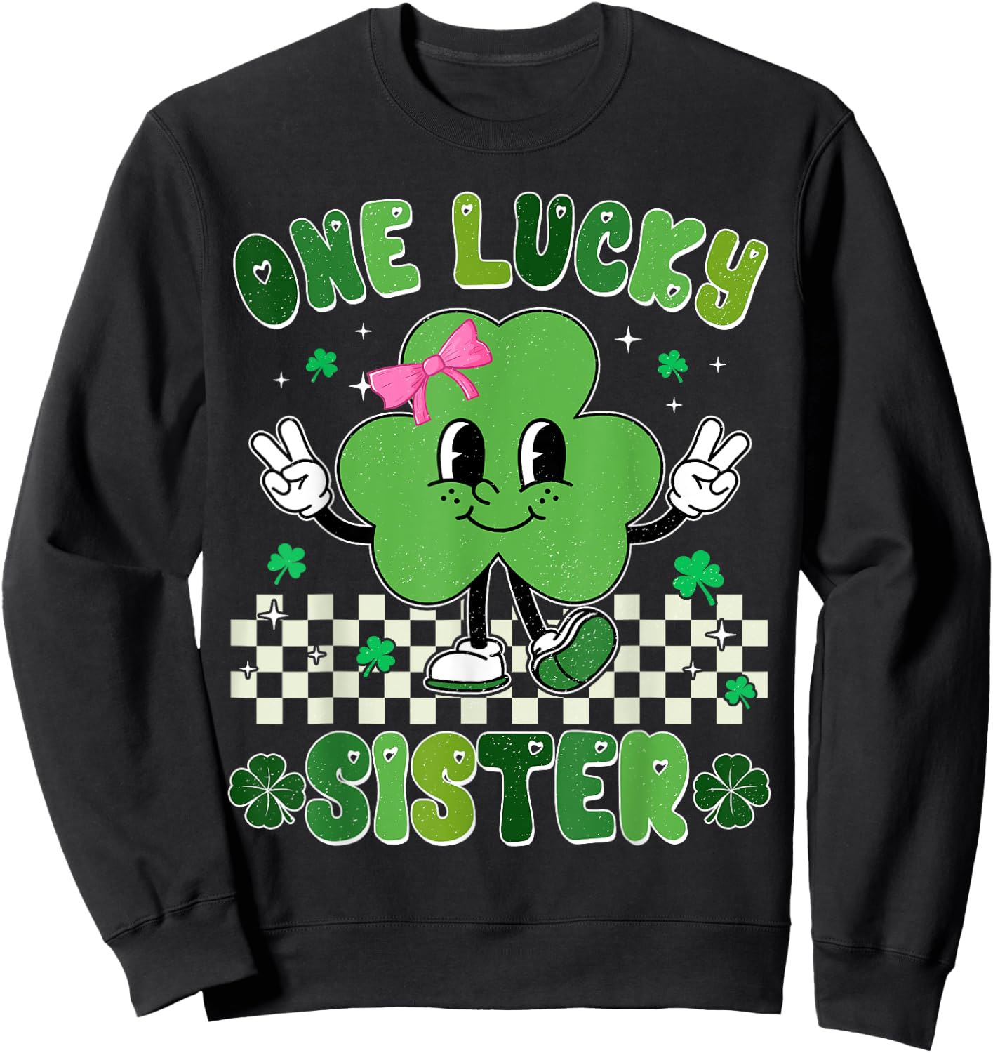 One Lucky Sister St Patrick's Day Shamrock Kids Girl Toddler Sweatshirt - Sweatshirt | Black