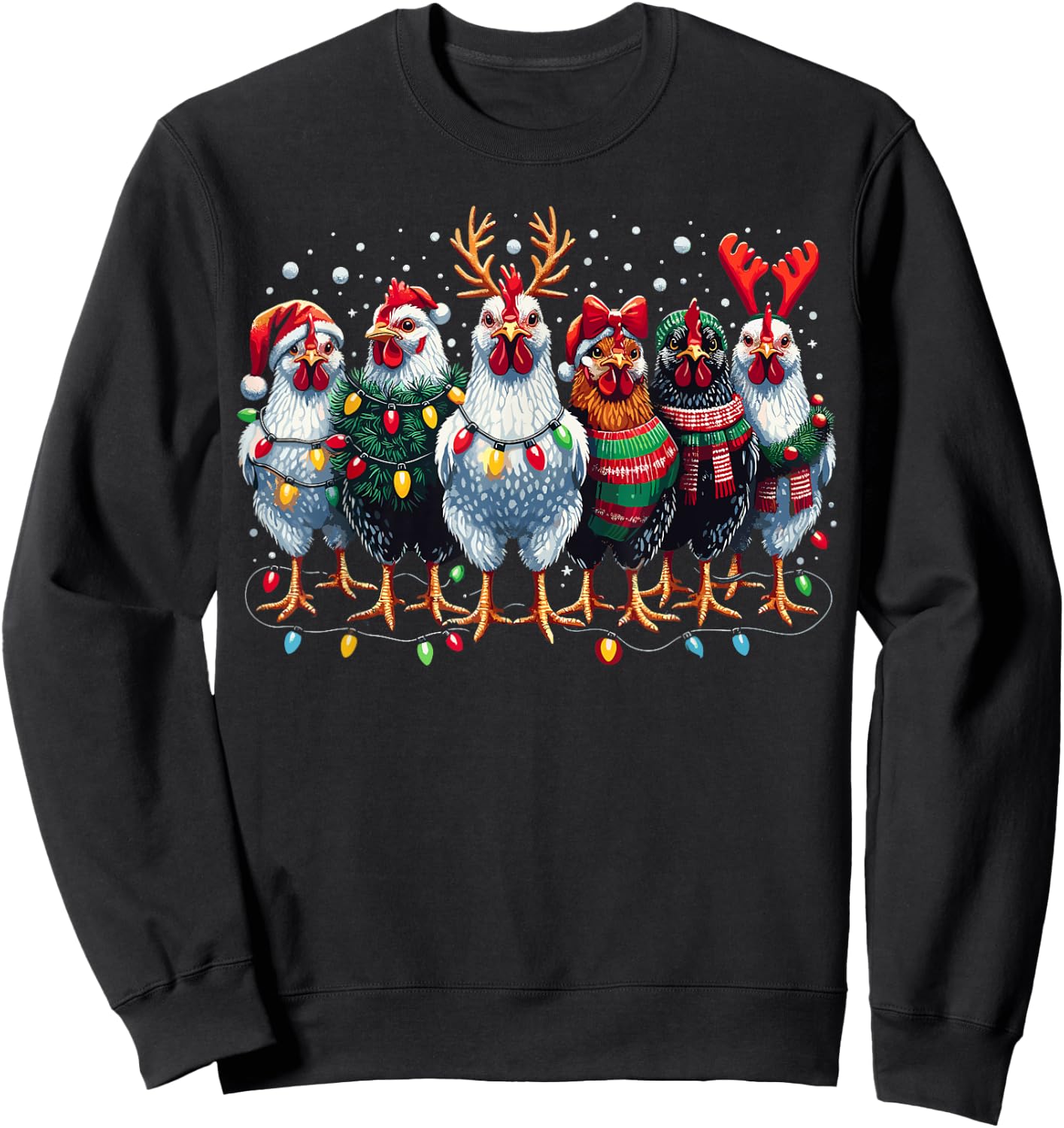 Chicken Christmas Lights Farm Xmas Sweatshirt - Sweatshirt | Black