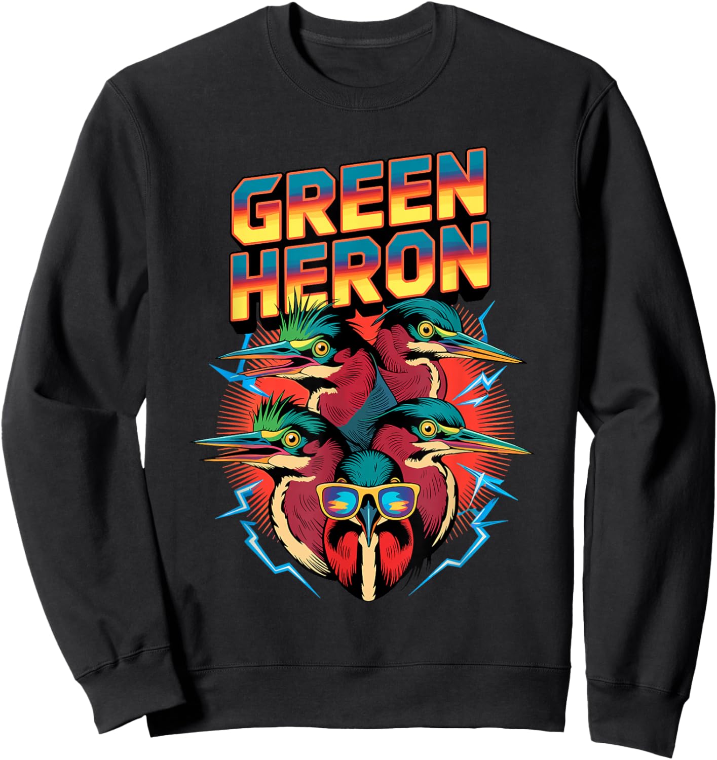 90s Vintage Green Heron Sweatshirt - Sweatshirt | Black