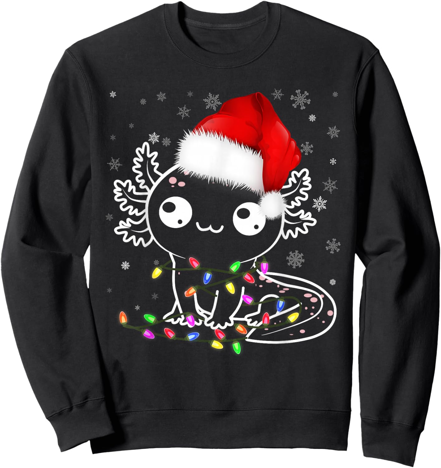 Axolotl Xmas Hat Santa Tree Cute Funny Christmas Pajama Sweatshirt - Sweatshirt | Black