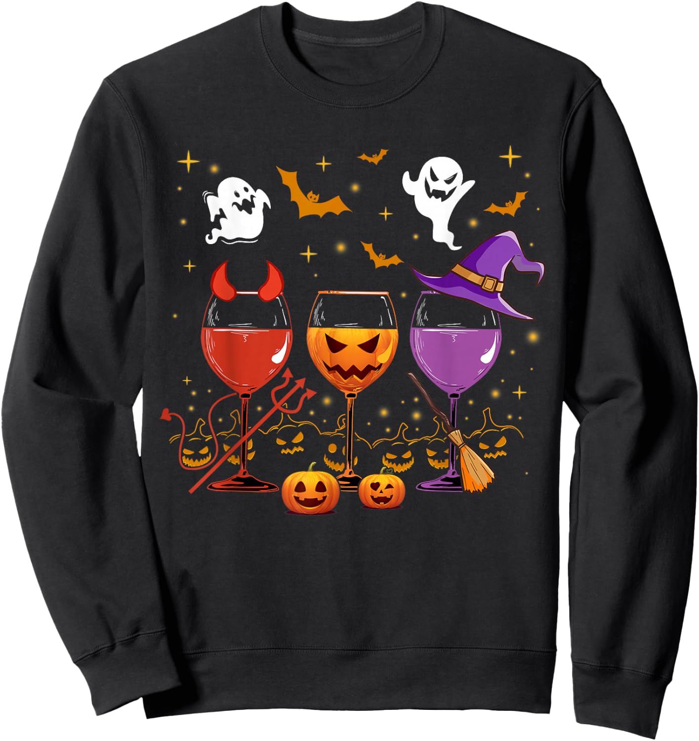 Halloween Wine Glass Shirt Witchcraft Dracula Pumpkin Sweatshirt - Sweatshirt | Black